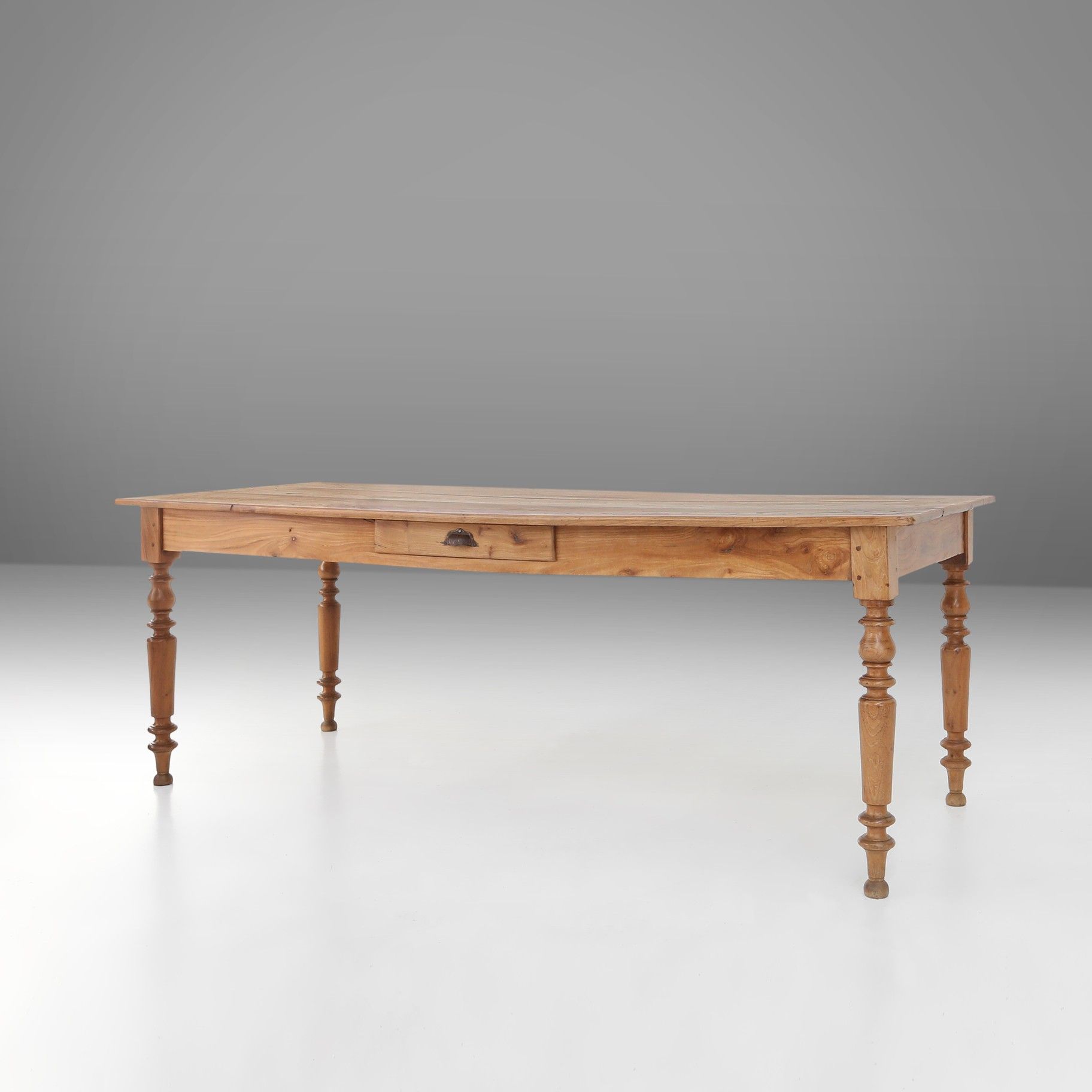 Wabi sabi style French dinner table in elm wood with drawer, ca. 1850-img